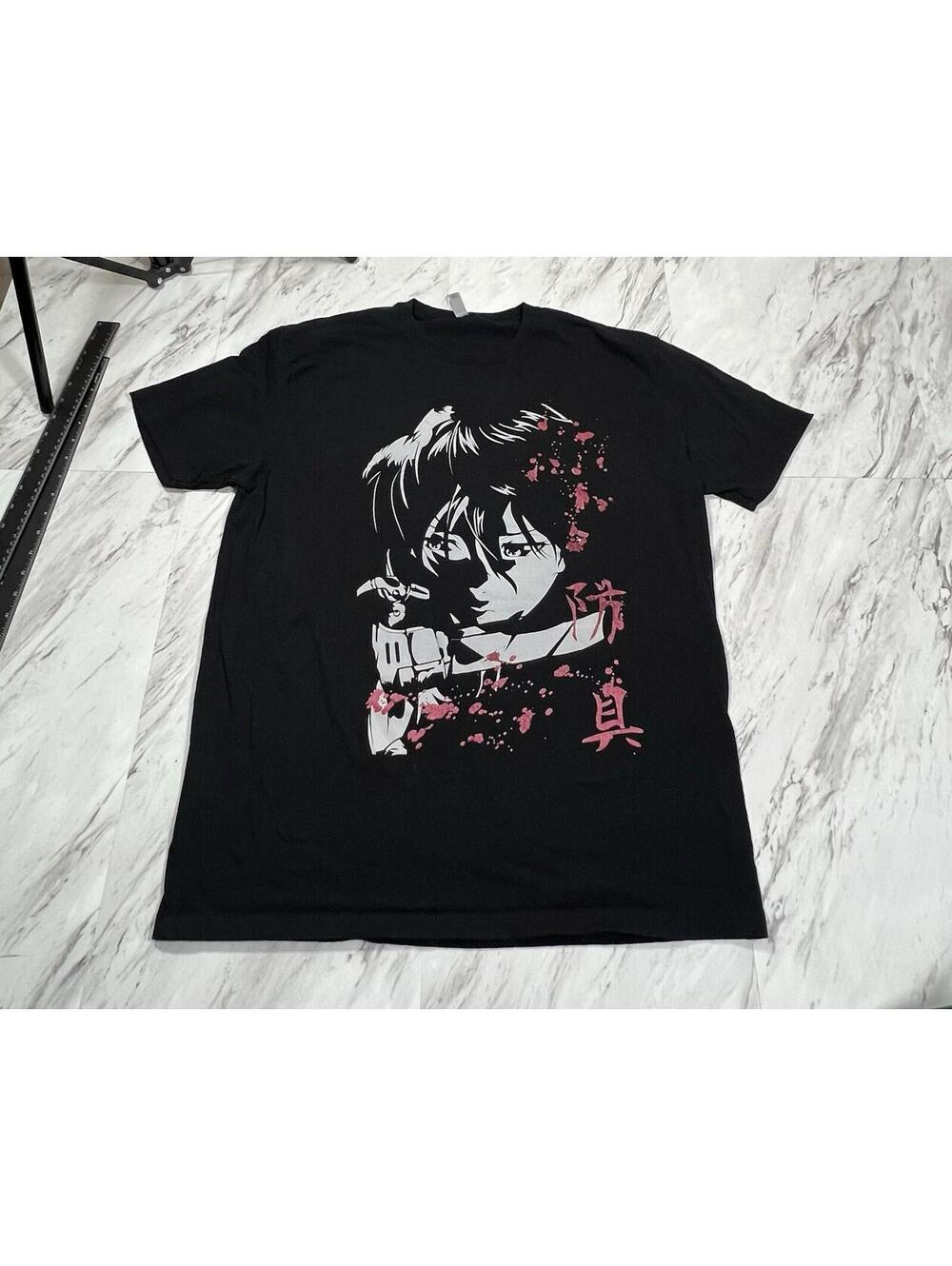Anime Girl Katana Graphic Tee Black XL Manga Streetwear Shirt #13